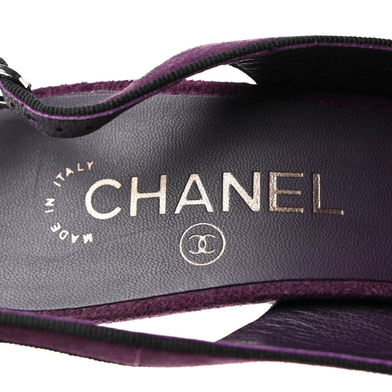 Chanel Suede Cap Toe CC Slingback Pumps 40 Violet Black 6 of 9