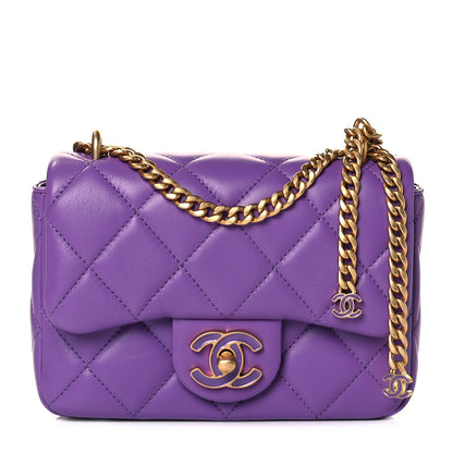 Chanel Lambskin Enamel Quilted Mini Pending CC Square Flap Purple 1 of 10