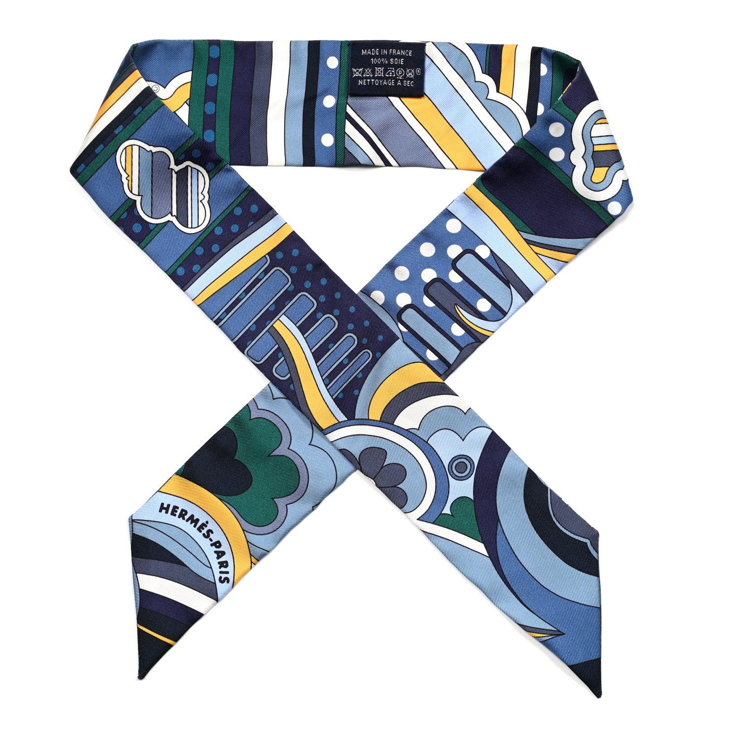 Hermes Silk Faubourg Rainbow Twilly Blue Jaune Vert 1 of 4