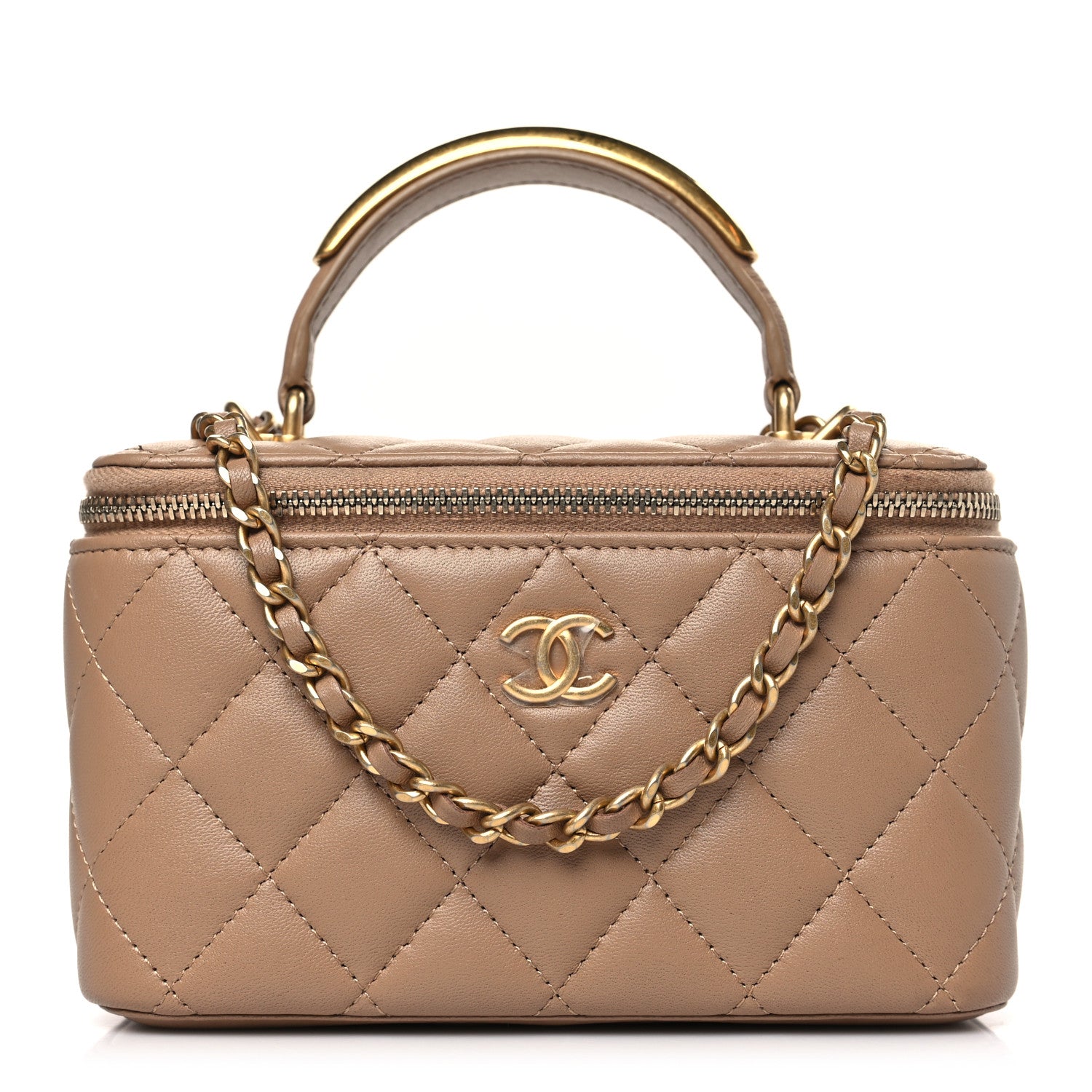 Chanel Lambskin Quilted Metal Small Top Handle Vanity Case With Chain Beige 1 of 9