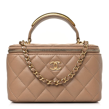 Chanel Lambskin Quilted Metal Small Top Handle Vanity Case With Chain Beige 1 of 9