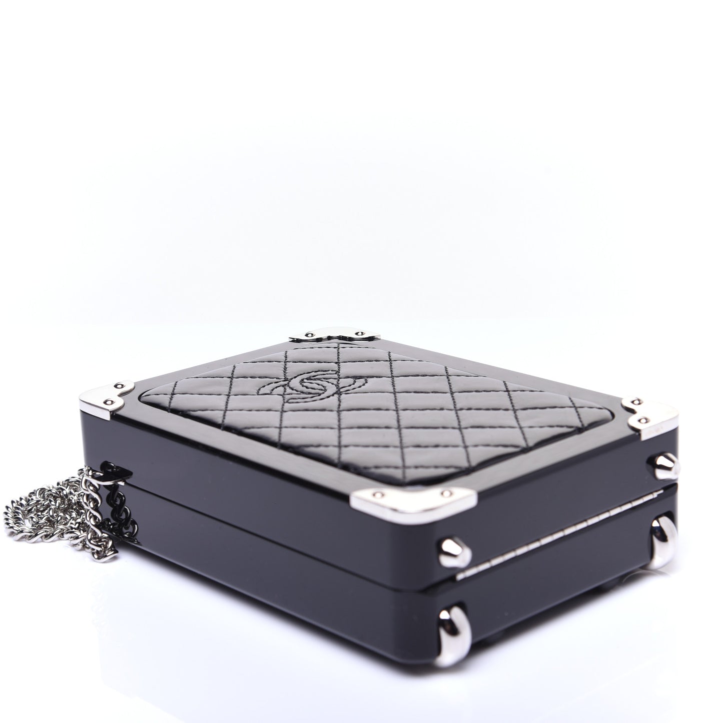 Plexiglass Patent Quilted Minaudiere Clutch Black
