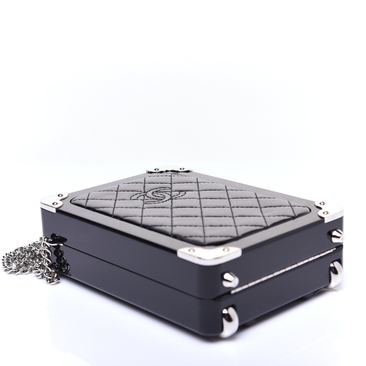 Chanel Plexiglass Patent Quilted Minaudiere Clutch Black 4 of 13