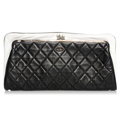 Chanel Lambskin Quilted Resin Pearl Clasp Clutch Black White 1 of 8