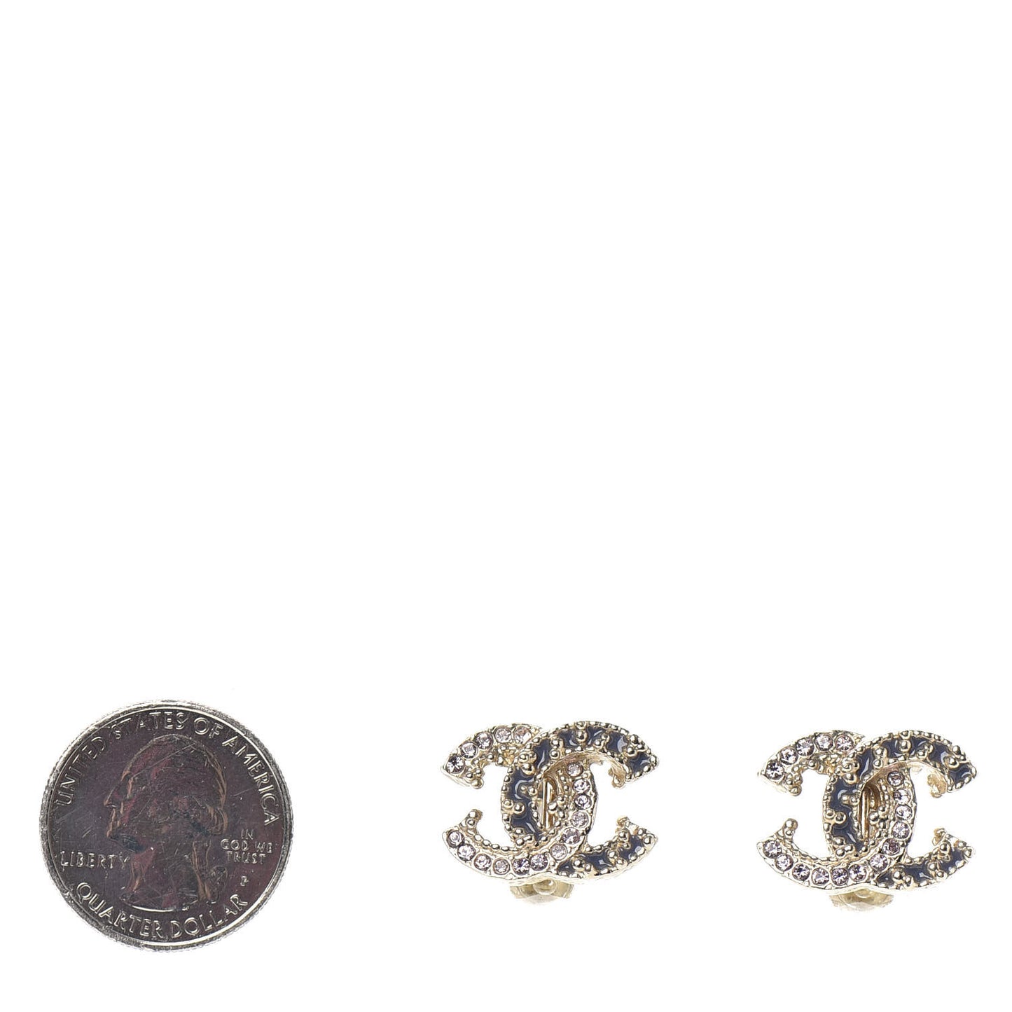 Crystal Enamel CC Clip On Earrings Light Grey Gold