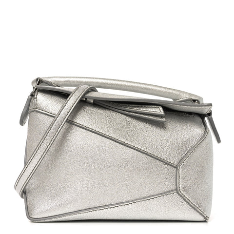 Laminated Lambskin Mini Puzzle Edge Bag Silver