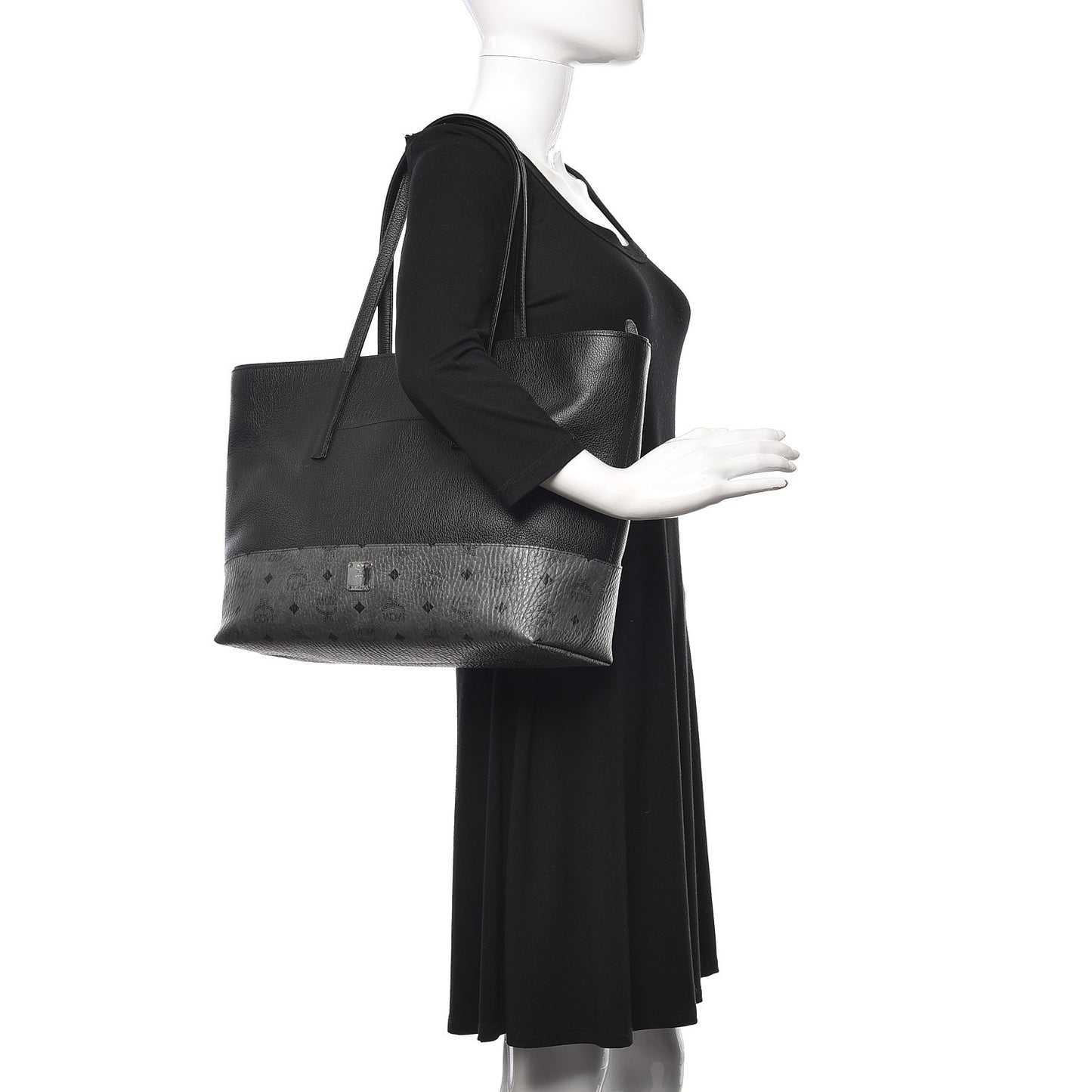 Calfskin Visetos Anya Shopper Tote Black