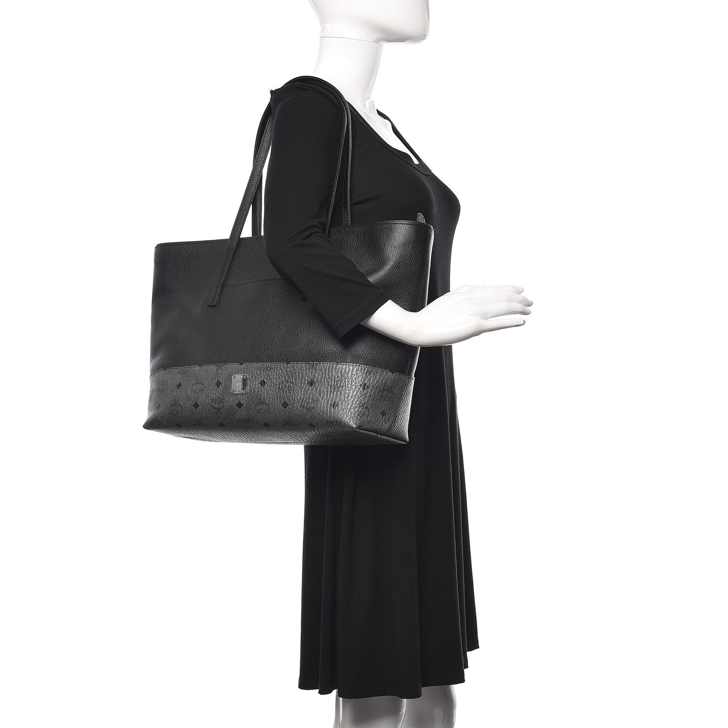 MCM Calfskin Visetos Anya Shopper Tote Black 2 of 9