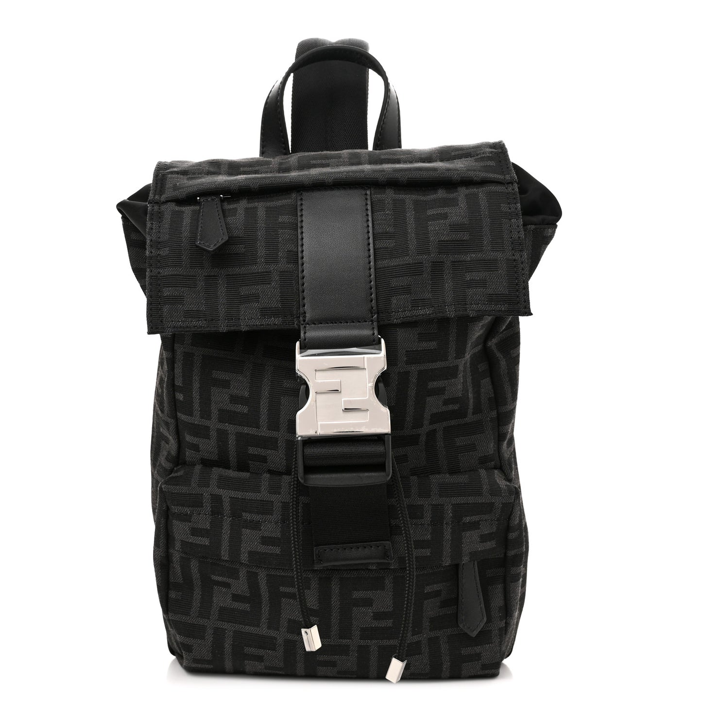 Recycled Fabric Jacquard Vitello Astro FF 1974 Small Fendiness Backpack Asfalto Black
