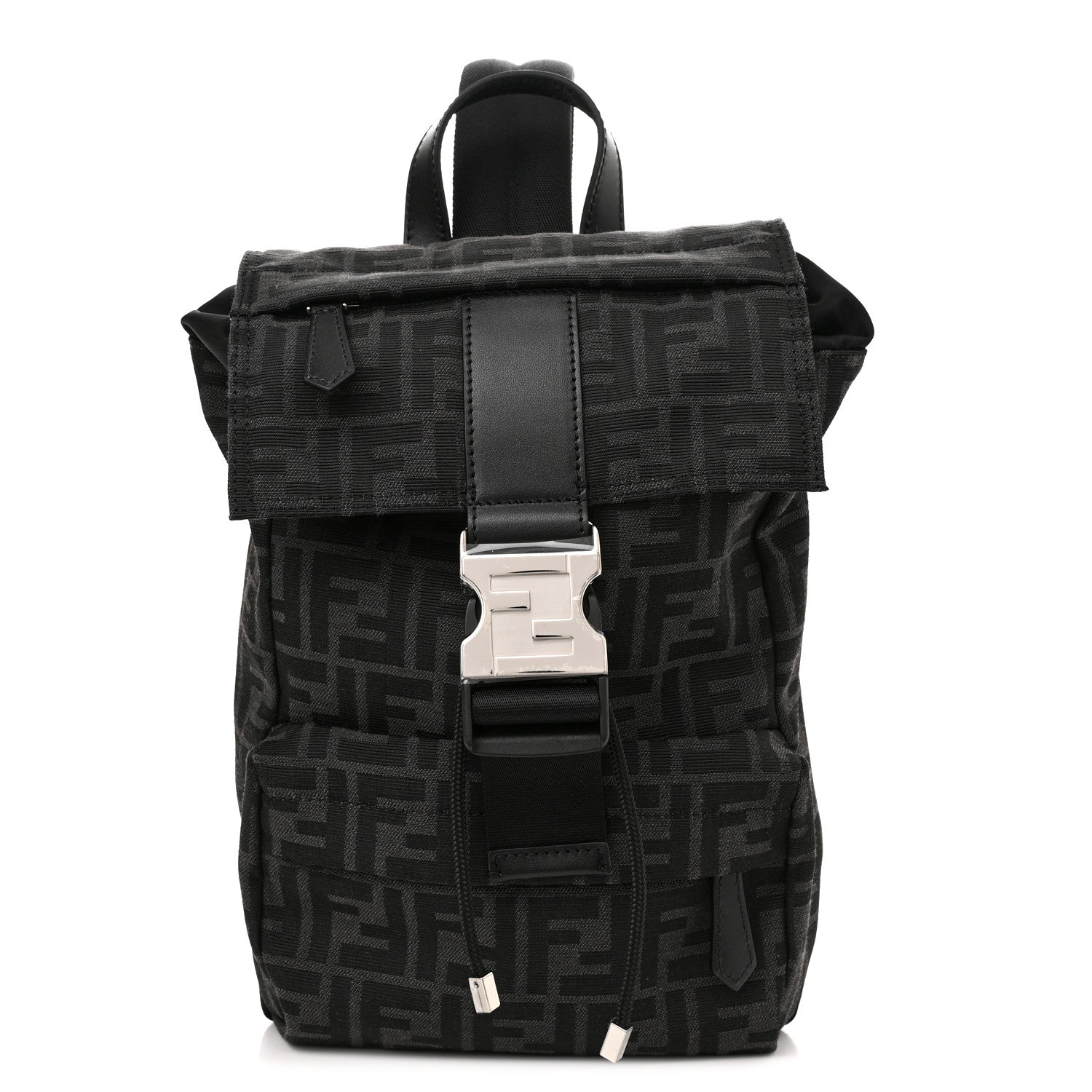 Fendi Recycled Fabric Jacquard Vitello Astro FF 1974 Small Fendiness Backpack Asfalto Black 1 of 9