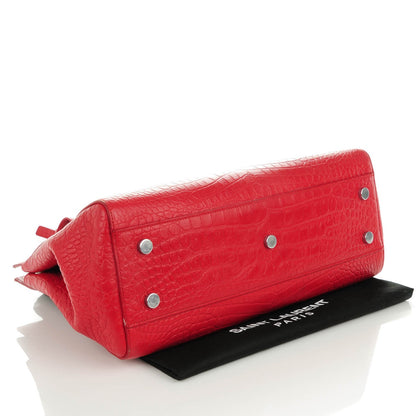 Saint Laurent Calfskin Crocodile Embossed Medium Cabas Rive Gauche Red 4 of 10