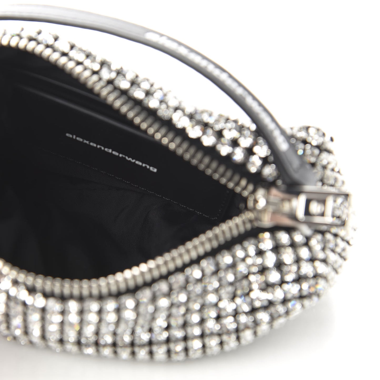 Mesh Crystal Rhinestone Mini Heiress Pouch Black Silver