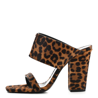 Saint Laurent Pony Hair Leopard Print Oak 100 Mule Sandals 38.5 Naturale 1 of 9