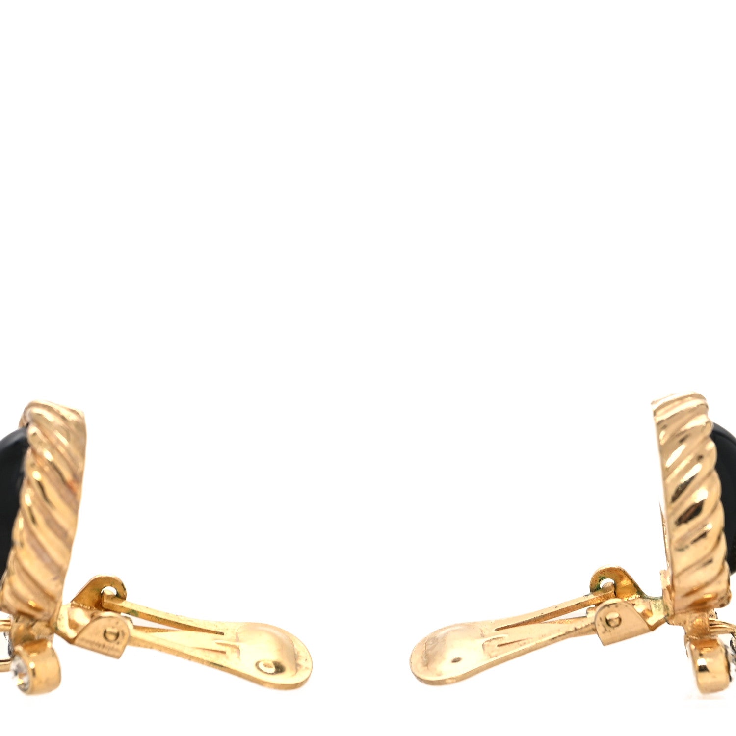 Christian Dior Resin Clip On Drop Earrings Black Gold 3 of 5