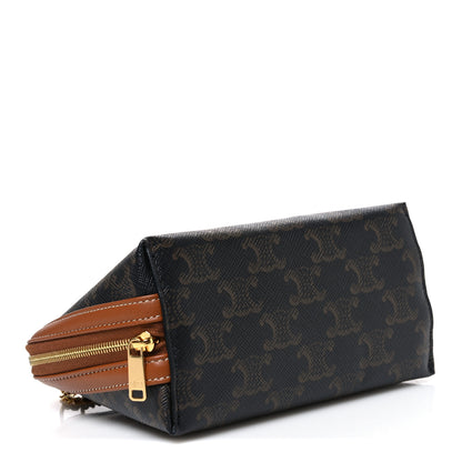 Celine Triomphe Canvas Lambskin Clutch On Chain Tan 4 of 11
