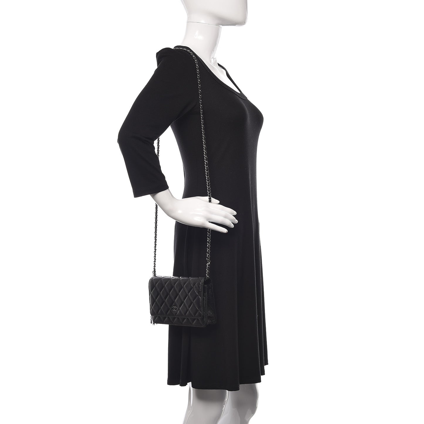 Aged Calfskin Quilted Tassel Wallet On Chain WOC Black