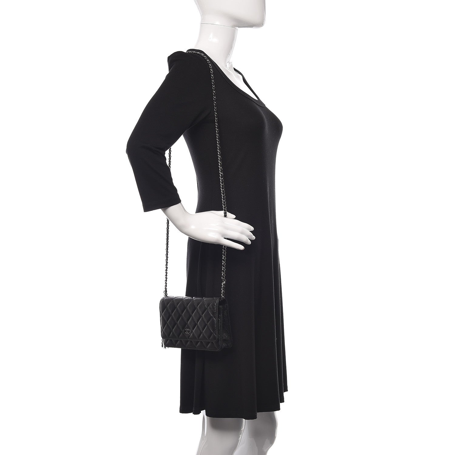 Chanel Aged Calfskin Quilted Tassel Wallet On Chain WOC Black 2 of 11