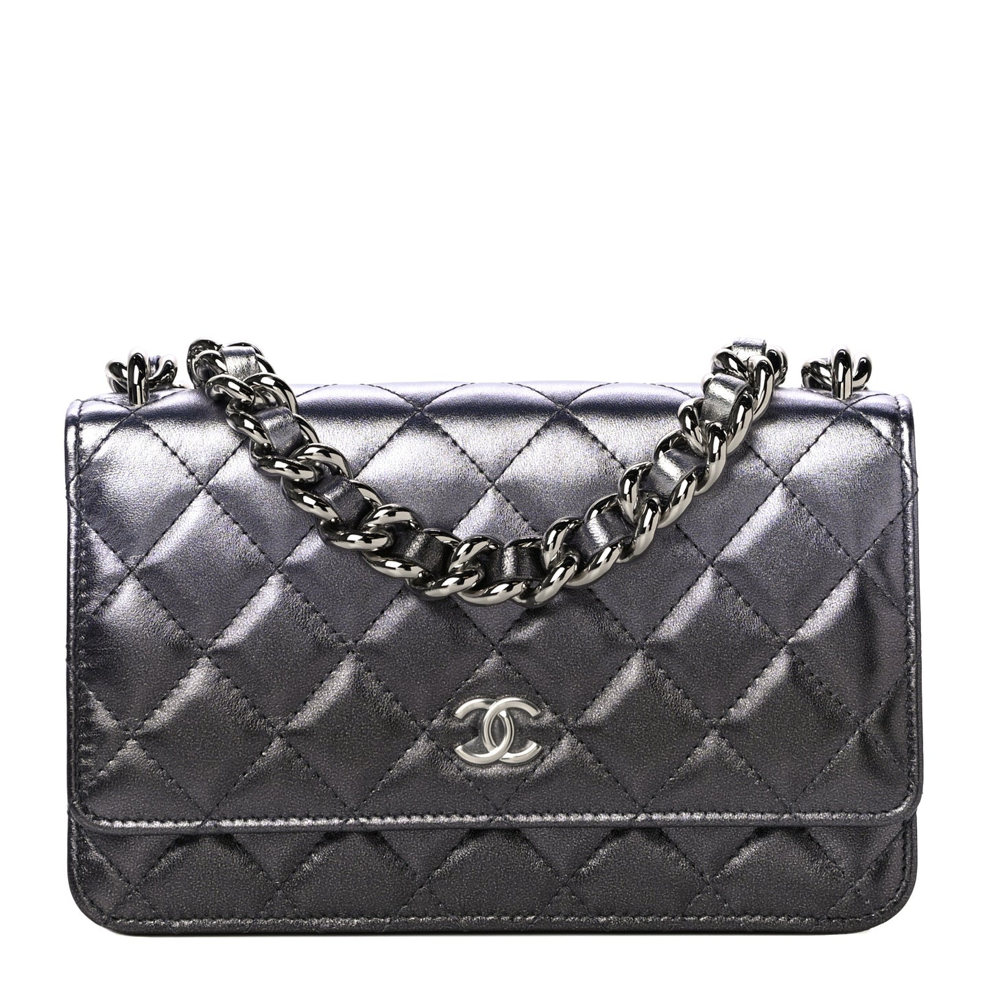 Gradient Metallic Lambskin Quilted Like A Wallet Wallet On Chain WOC Silvery Black