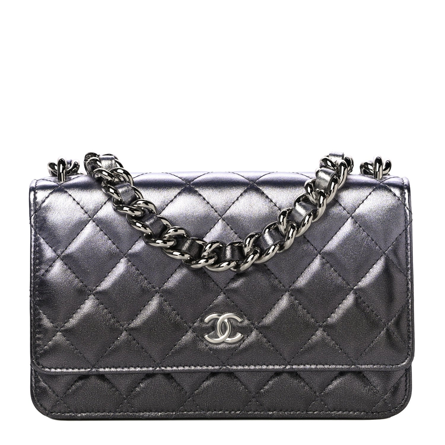 Chanel Gradient Metallic Lambskin Quilted Like A Wallet Wallet On Chain WOC Silvery Black 1 of 12