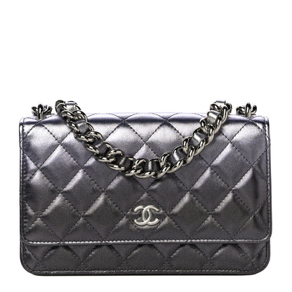 Chanel Gradient Metallic Lambskin Quilted Like A Wallet Wallet On Chain WOC Silvery Black 1 of 12