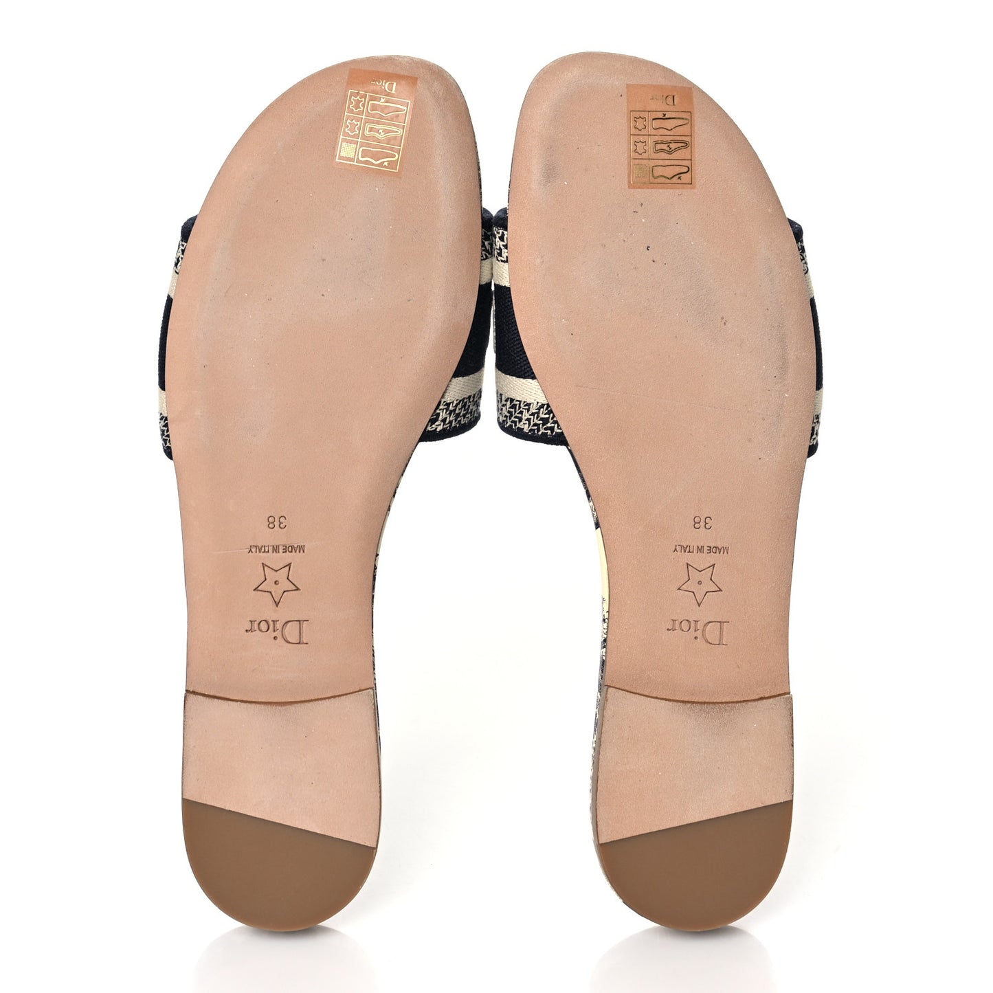 Canvas Toile de Jouy Embroidered Dway Flat Slide Sandals 38 Blue