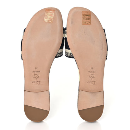 Christian Dior Canvas Toile de Jouy Embroidered Dway Flat Slide Sandals 38 Blue 6 of 7