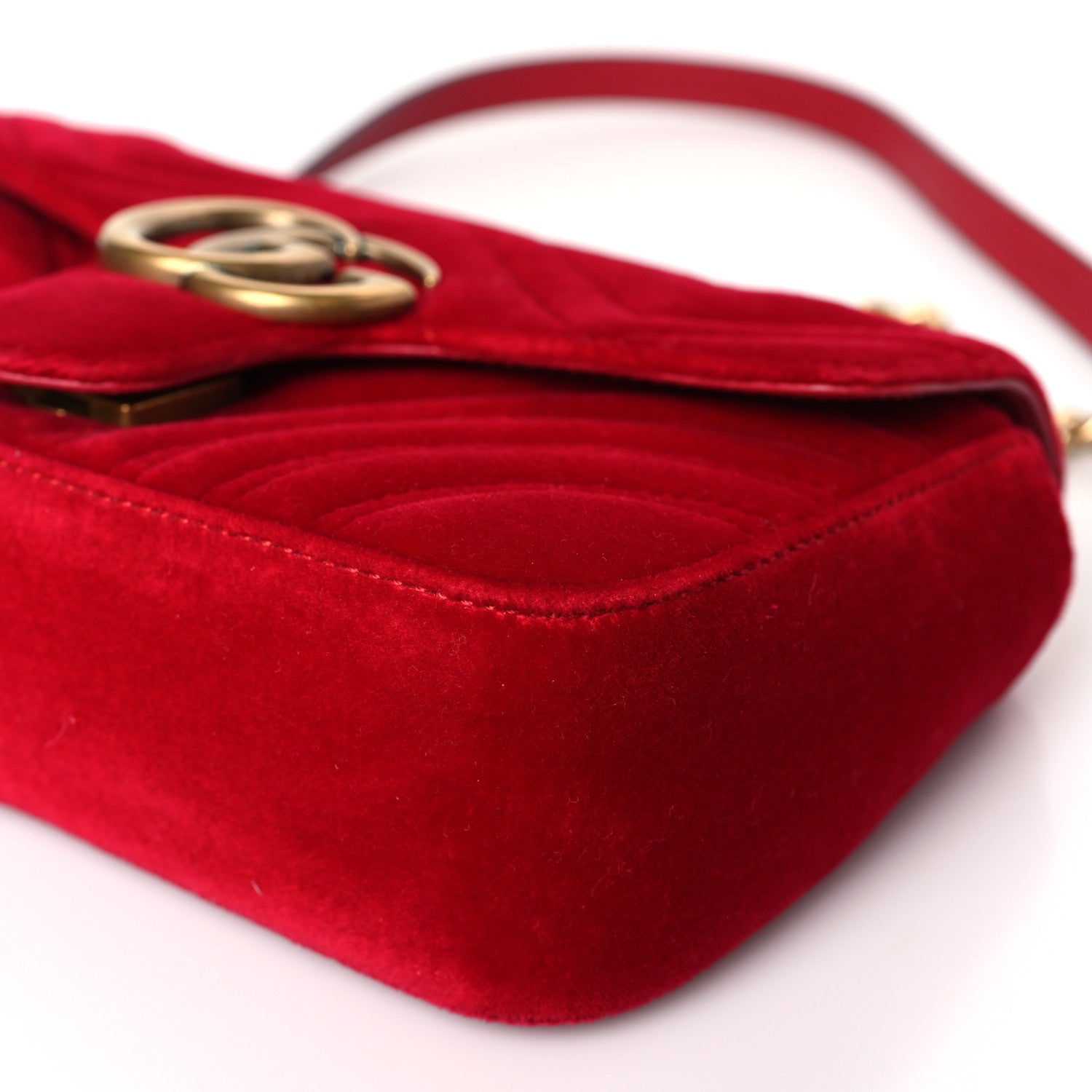 Gucci Velvet Matelasse Mini GG Marmont Shoulder Bag Hibiscus Red 9 of 10