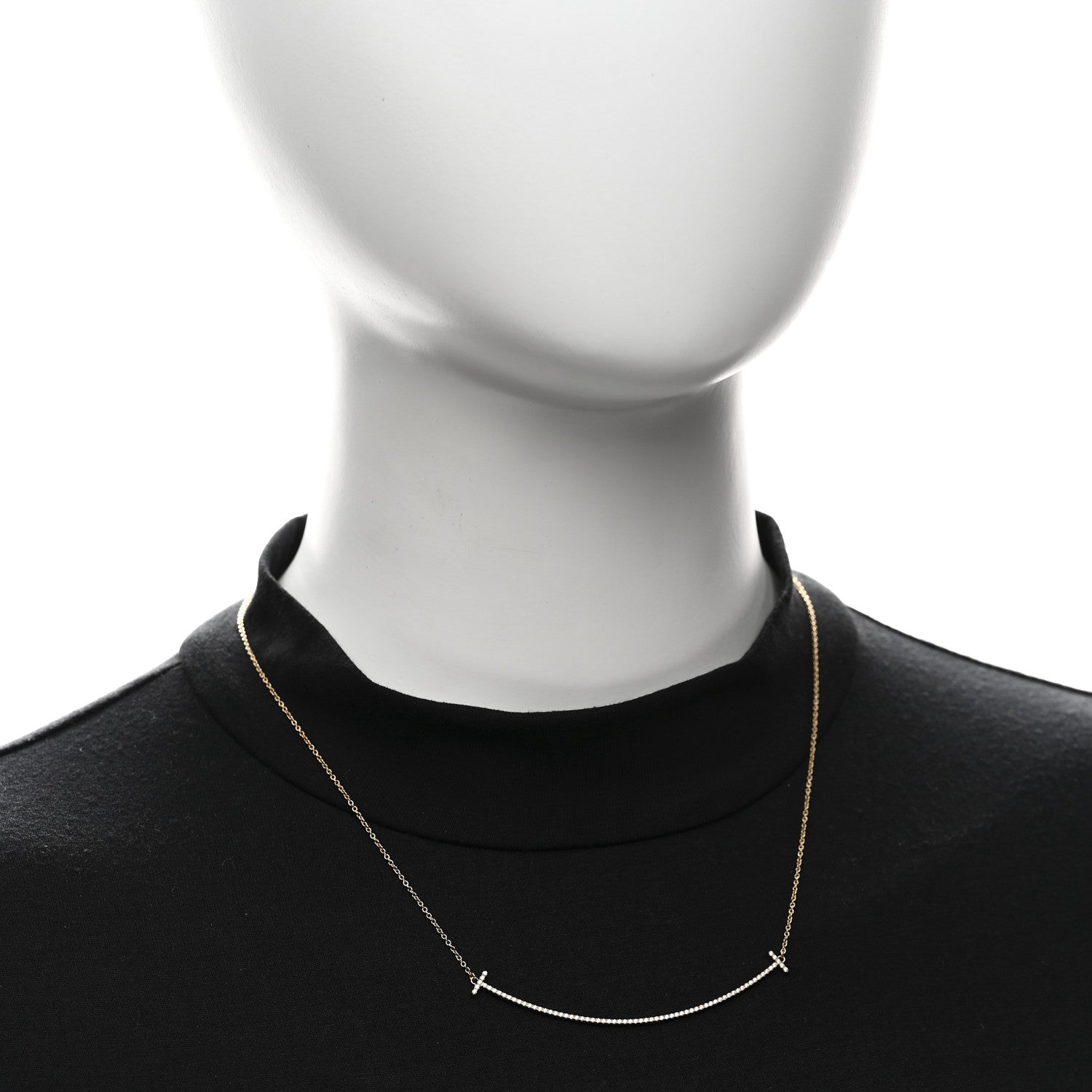 Tiffany 18K Yellow Gold Diamond Large T Smile Pendant Necklace 2 of 5