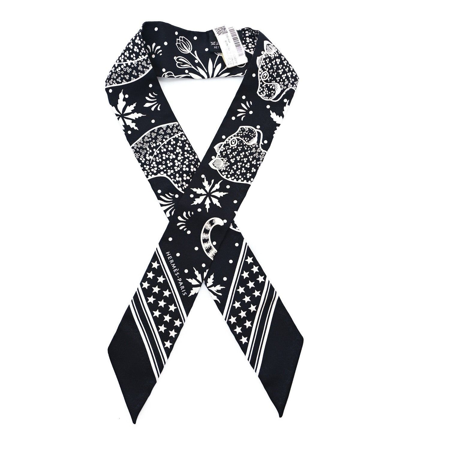 Hermes Silk Les Leopards Twilly Black White 1 of 4