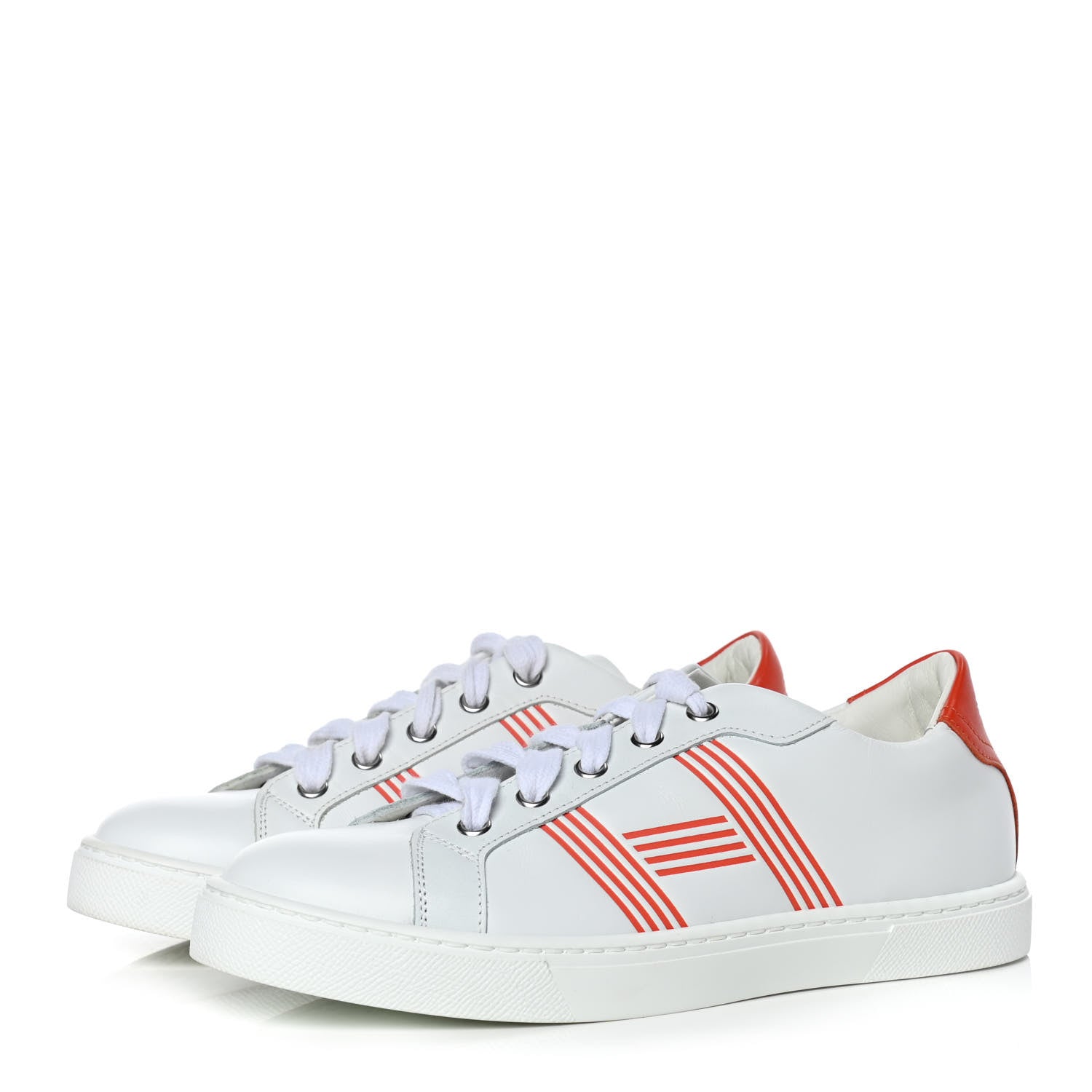 Hermes Calfskin Womens Advantage Sneakers 36.5 White Orange 3 of 11