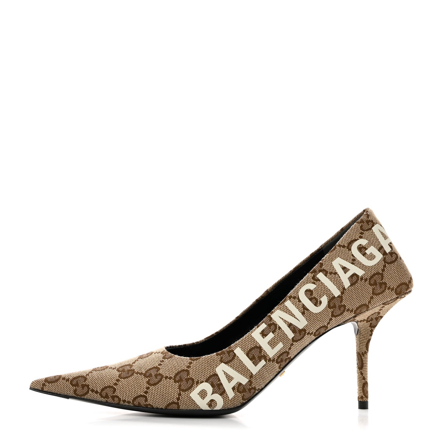 X GUCCI GG Monogram Square Knife 80mm Pumps 37.5 Beige Ebony