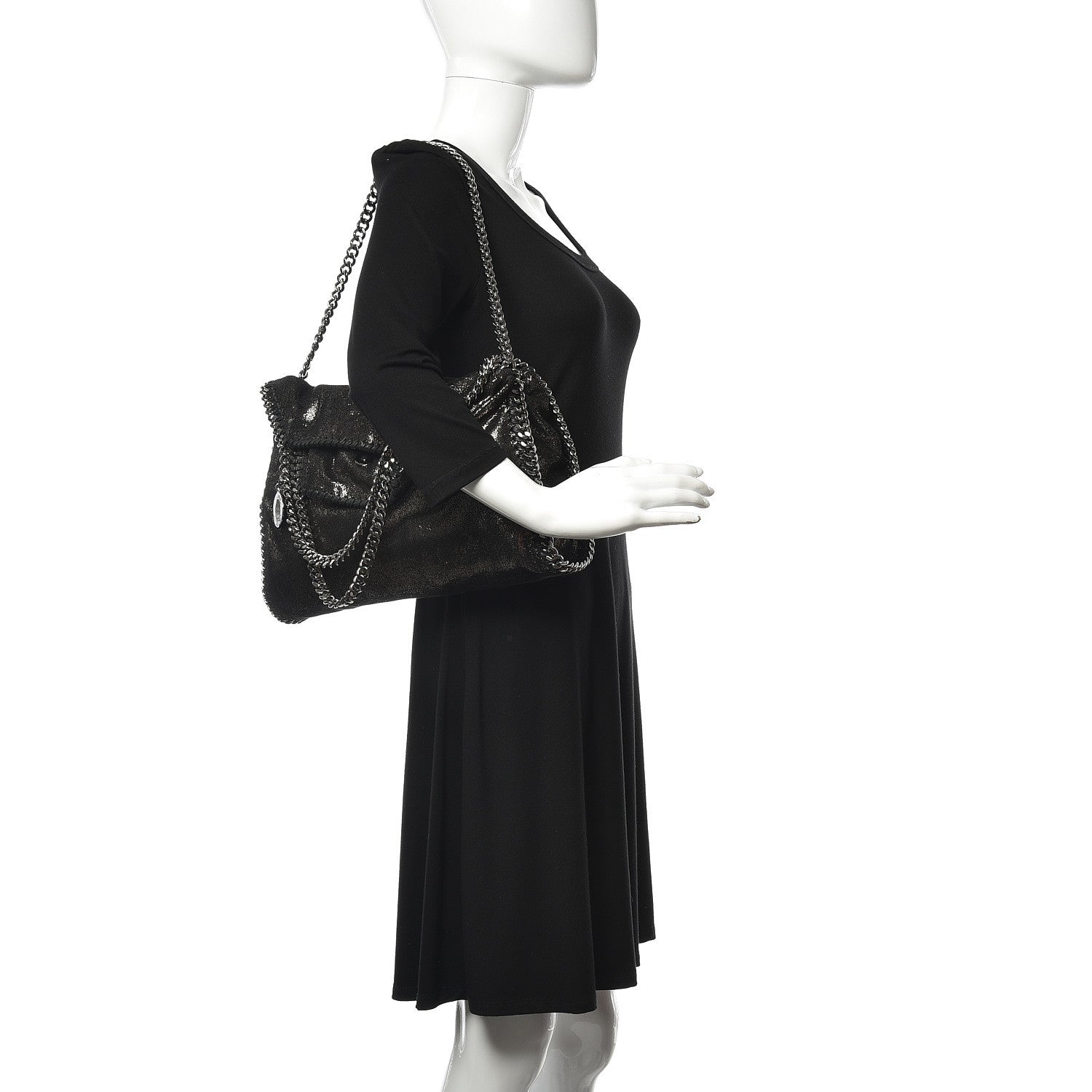 Stella McCartney Chamois Shiny Dotted Falabella Fold Over Tote Ruthenium 2 of 8
