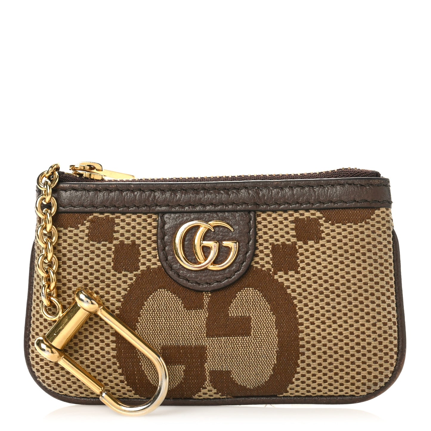 Monogram Jumbo GG Textured Dollar Calfskin Ophidia Key Case Camel Ebony New Acero
