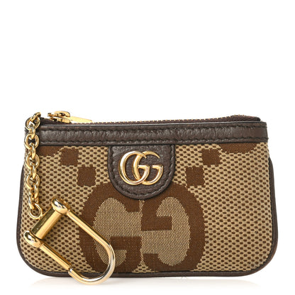 Gucci Monogram Jumbo GG Textured Dollar Calfskin Ophidia Key Case Camel Ebony New Acero 1 of 8