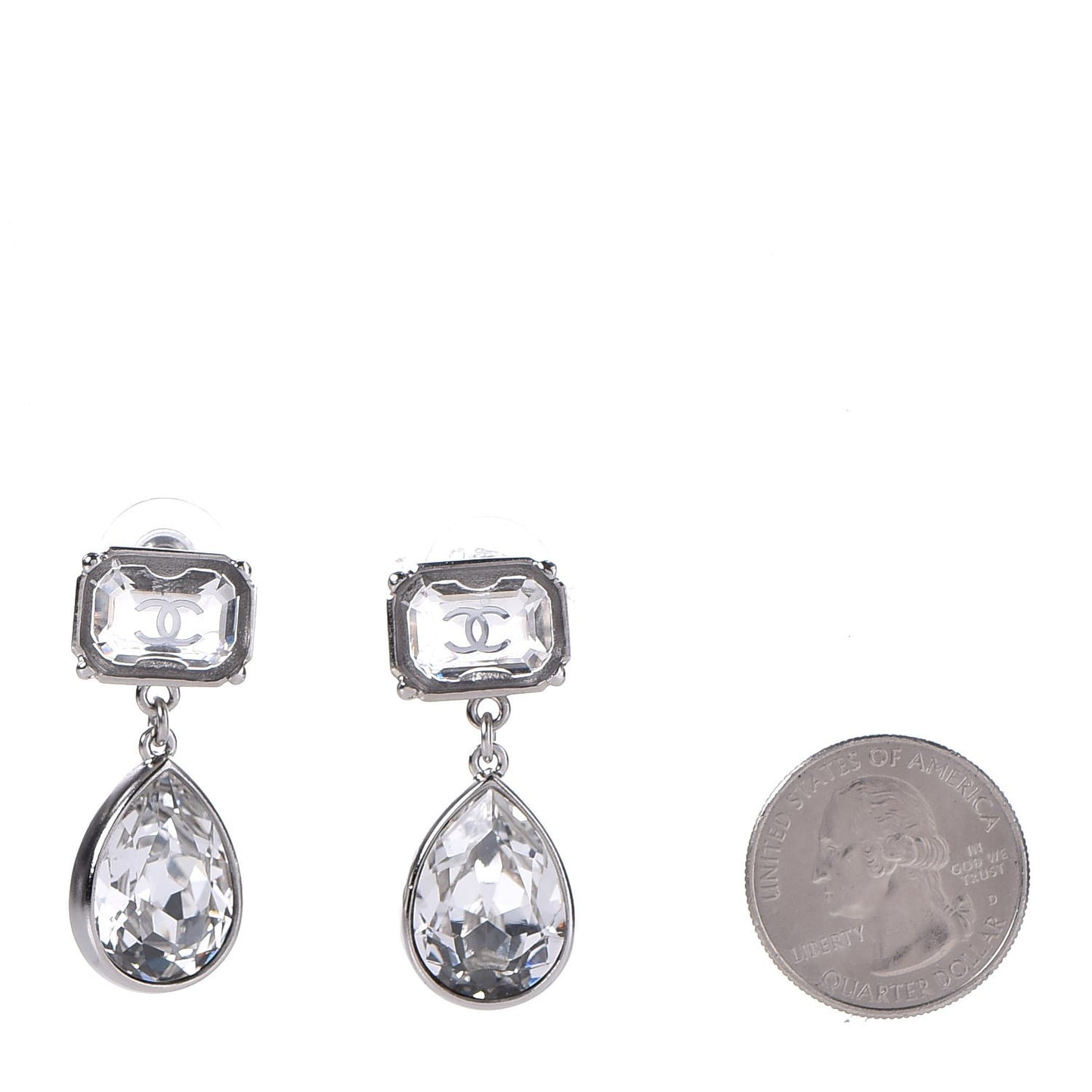 Crystal CC Drop Earrings Silver