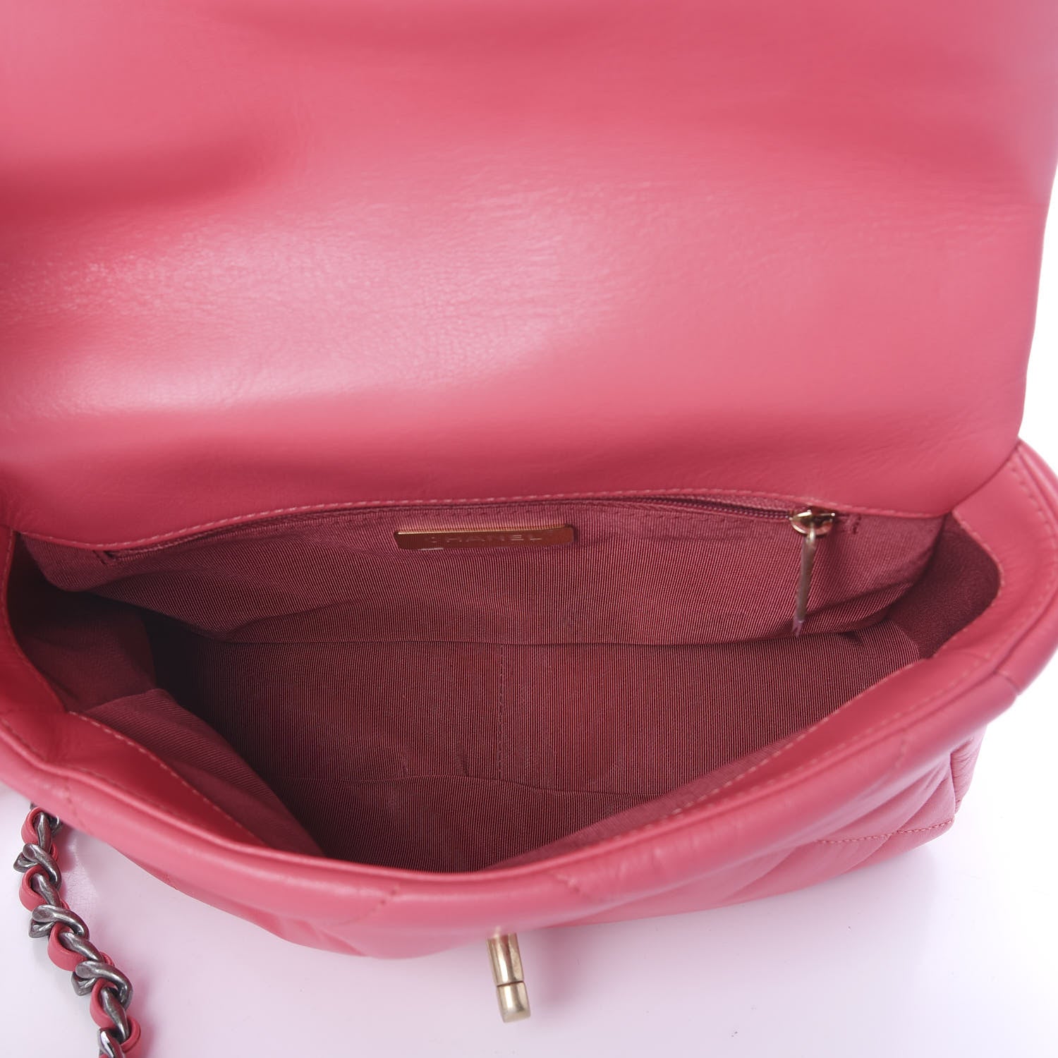 Chanel Shiny Goatskin Quilted Medium 19 Flap Dark Pink 6 of 10