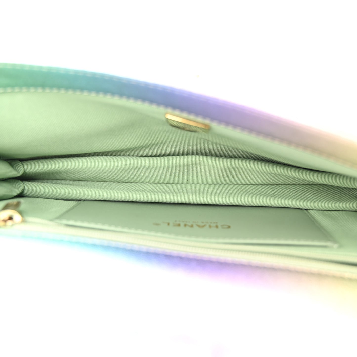 Gradient Metallic Lambskin Quilted Walking Mood Flap Bag Pink Purple Green