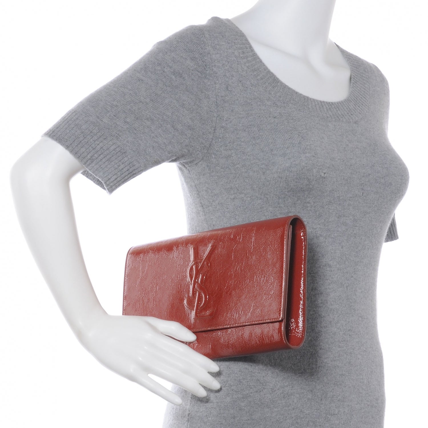 Saint Laurent Patent Belle de Jour Large Clutch Burnt Orange 2 of 7