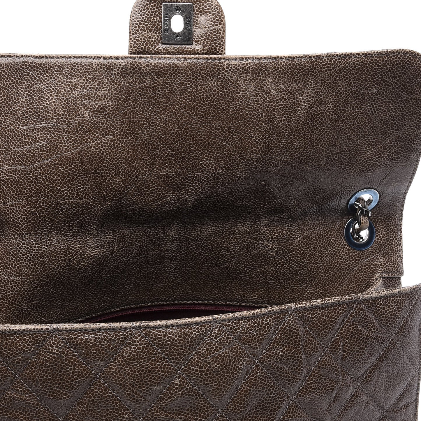 Crumpled Grained Calfskin Jumbo CC Crave Flap Brown