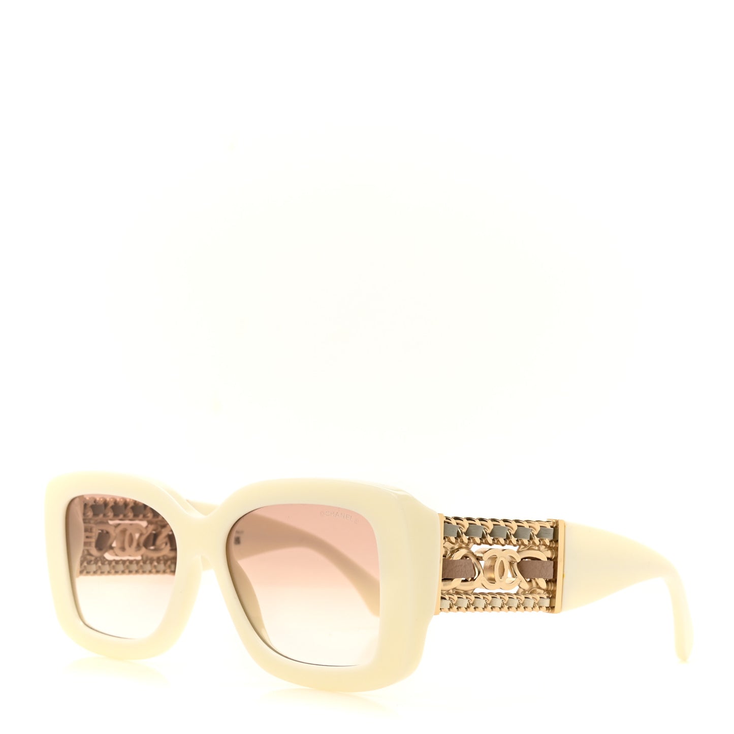 Acetate Metal Calfskin CC Rectangle Sunglasses 5535Q Ivory