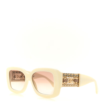 Chanel Acetate Metal Calfskin CC Rectangle Sunglasses 5535Q Ivory 1 of 7
