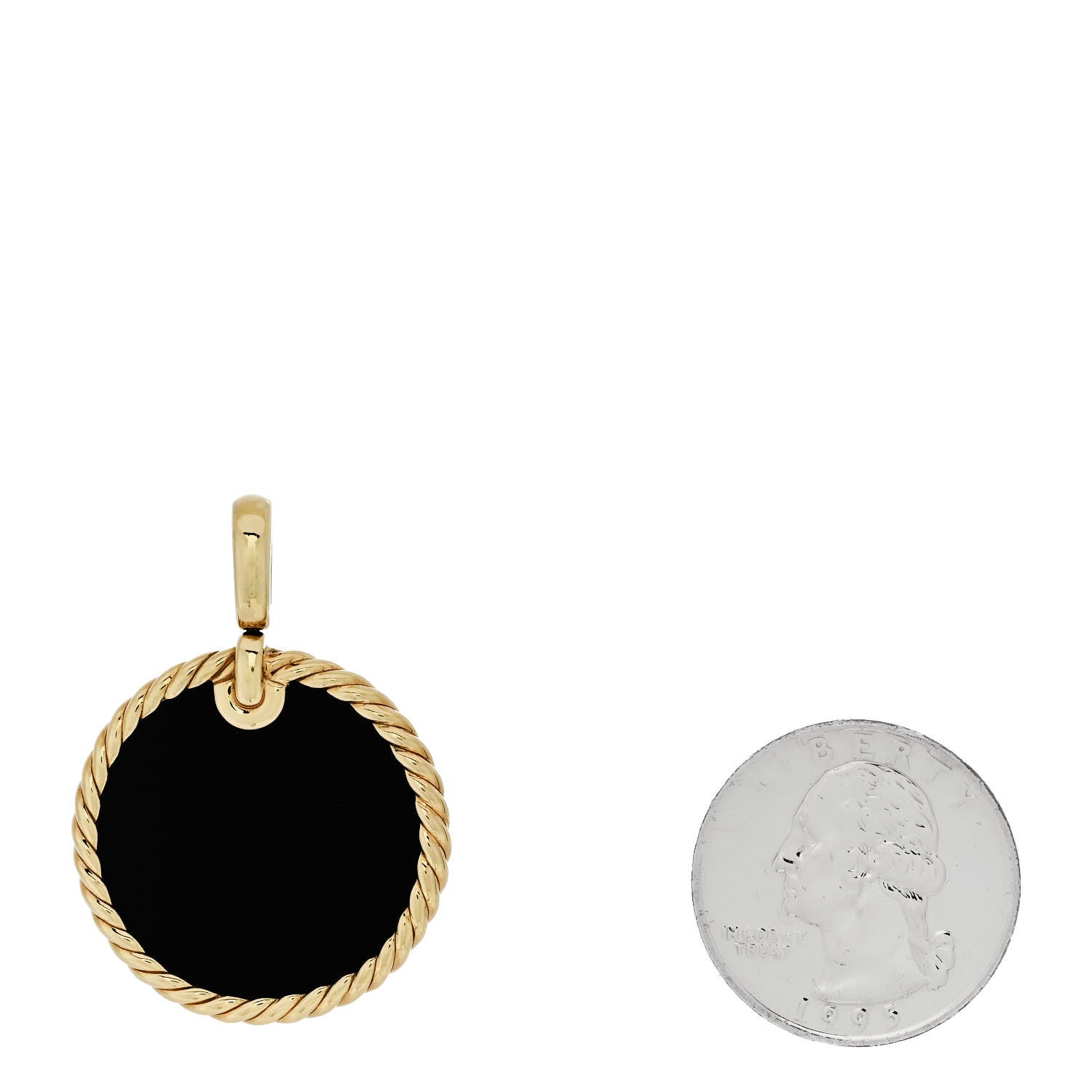 David Yurman 18K Yellow Gold Black Onyx Mother of Pearl Elements Disc Pendant 2 of 4