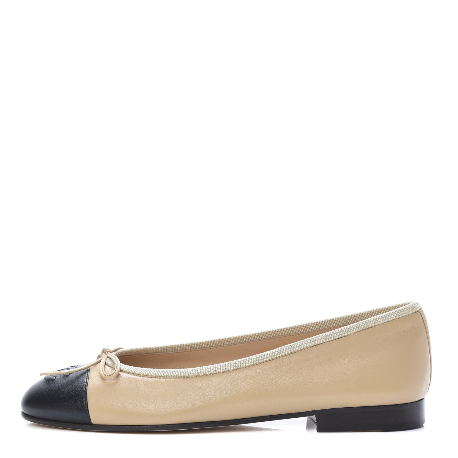 Chanel Lambskin CC Cap Toe Ballerina Flats 37 Beige Black 1 of 9