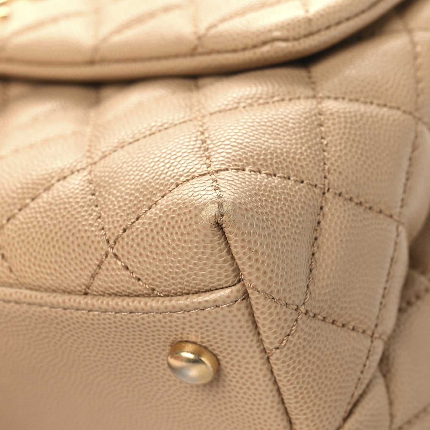 Caviar Quilted Small Coco Handle Flap Beige