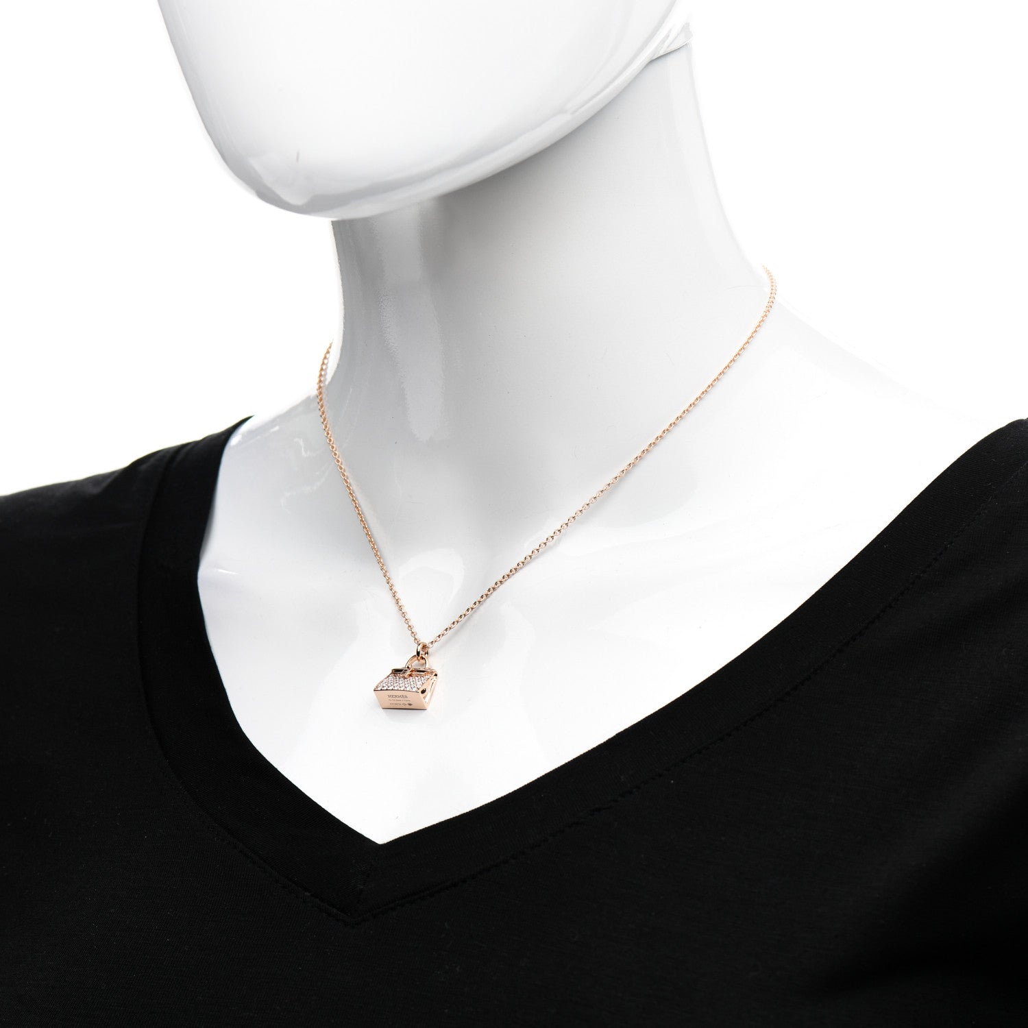 Hermes 18K Rose Gold Diamond Kelly Amulettes Pendant Necklace 2 of 5