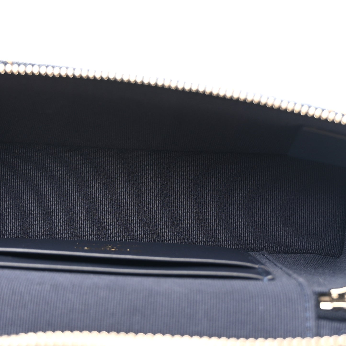 Denim Quilted Top Handle Slim Vanity Case With Chain Dark Blue Orange
