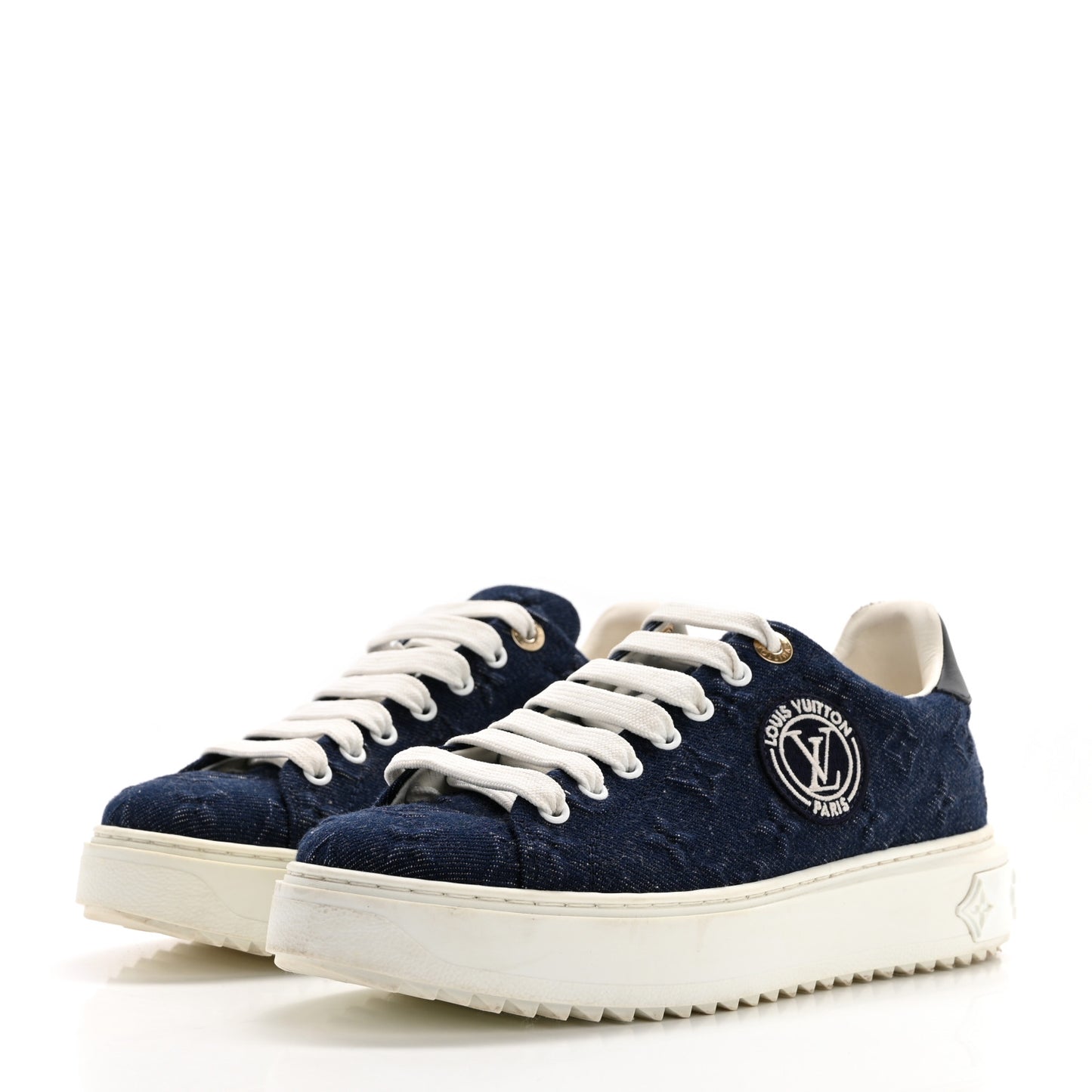 Denim Monogram Debossed Time Out Sneakers 38 Blue