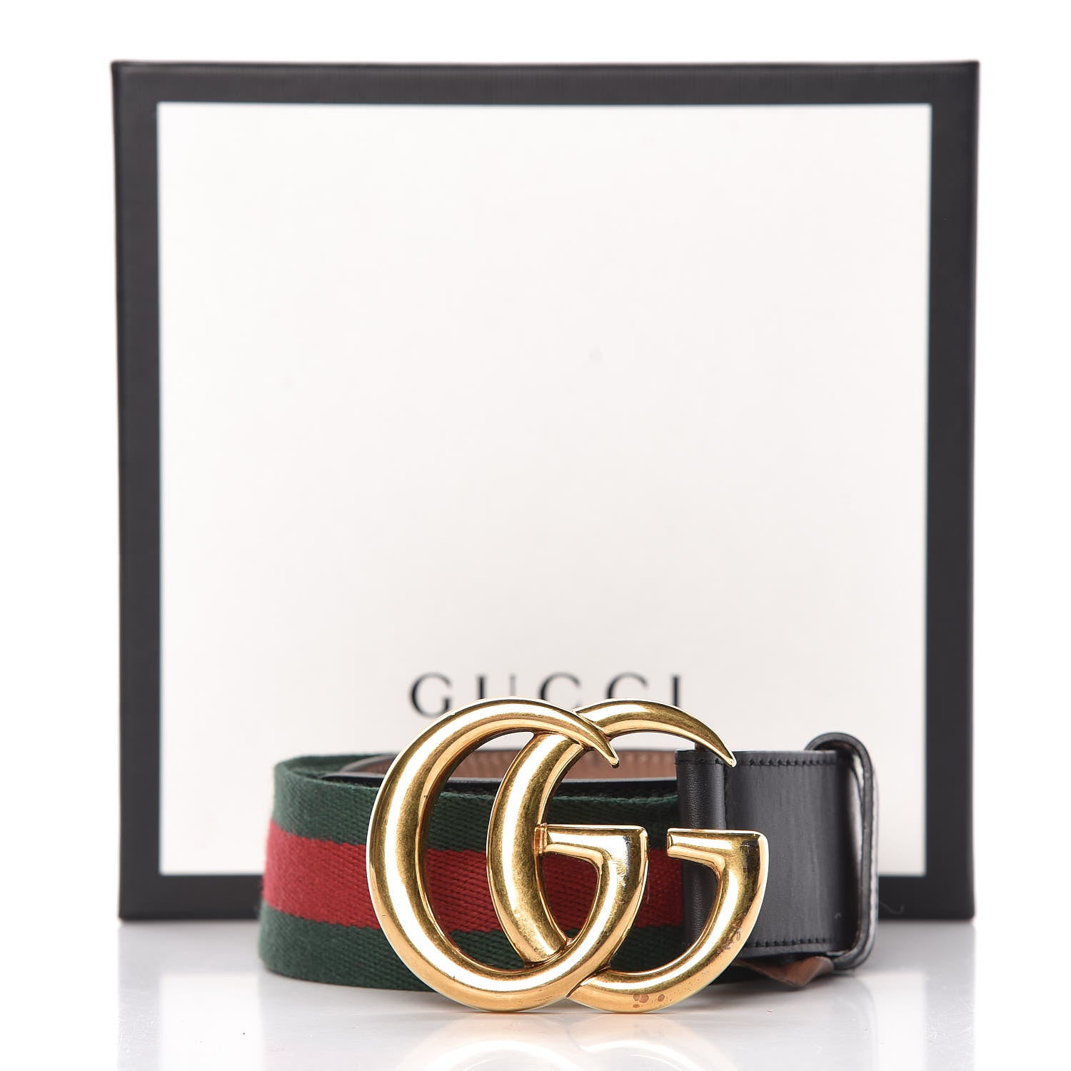 Gucci Nylon Calfskin Double G Web 40mm Belt 75 30 Green Red Black 8 of 8