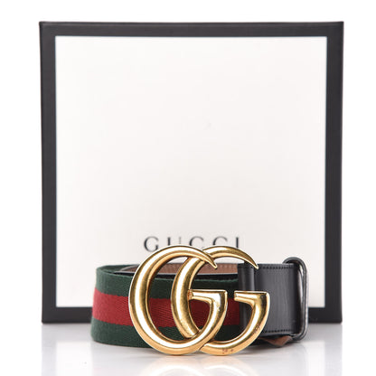 Gucci Nylon Calfskin Double G Web 40mm Belt 75 30 Green Red Black 8 of 8