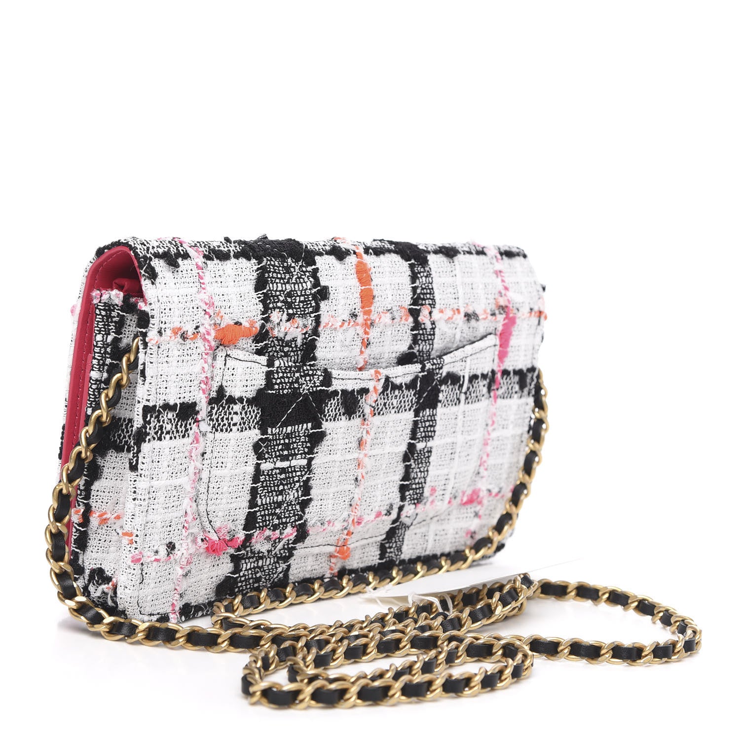 Chanel Tweed Calfskin Signe Wallet On Chain WOC Black Pink Orange 3 of 12